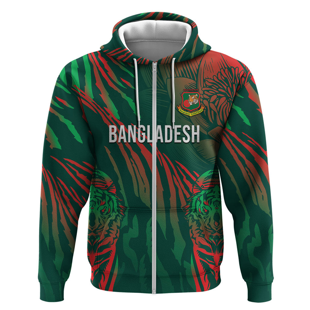 Custom Bangladesh Cricket Zip Hoodie Royal Bengal Tiger Spirit