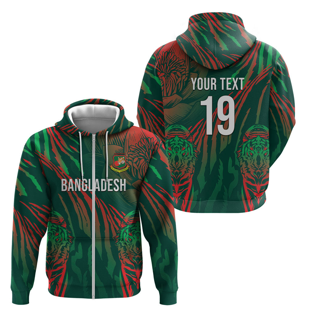 Custom Bangladesh Cricket Zip Hoodie Royal Bengal Tiger Spirit