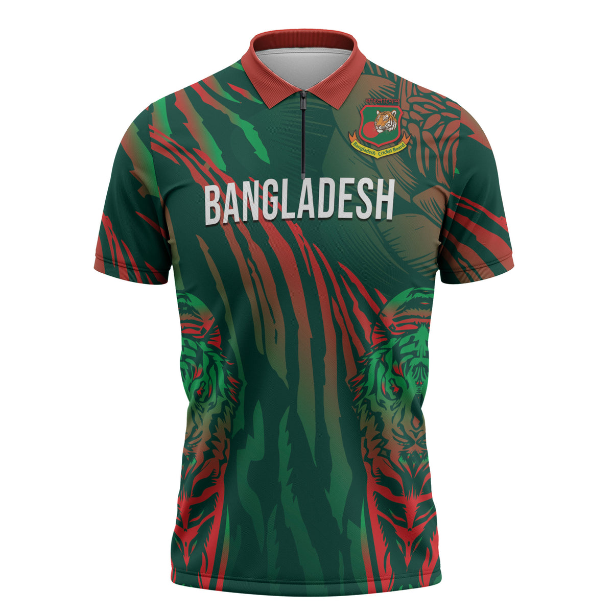 Custom Bangladesh Cricket Zipper Polo Shirt Royal Bengal Tiger Spirit
