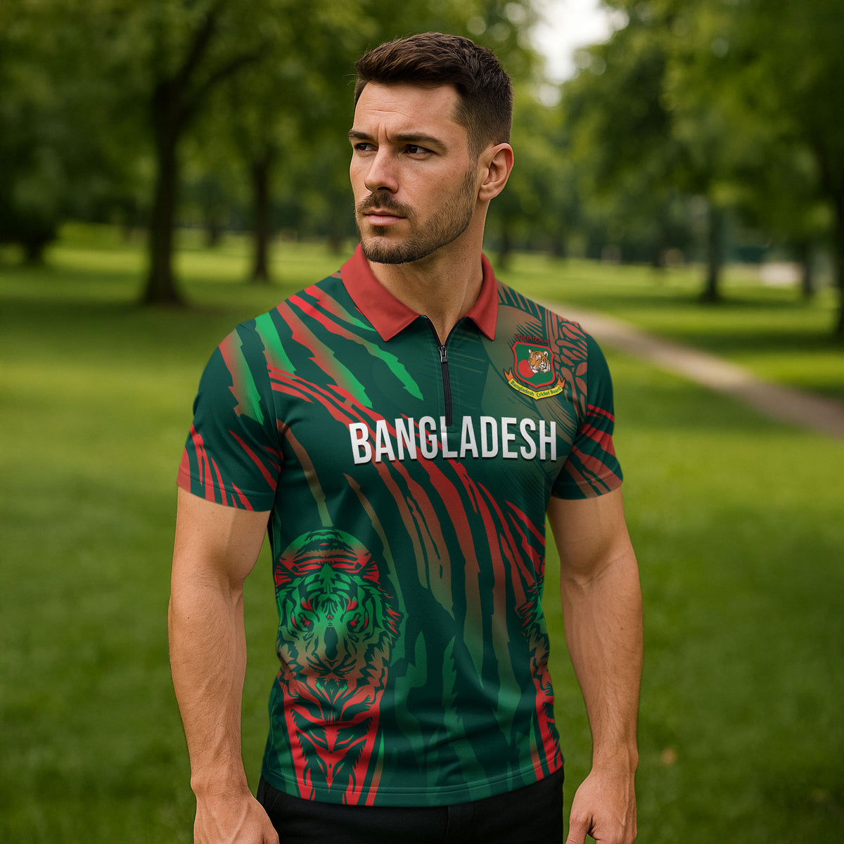 Custom Bangladesh Cricket Zipper Polo Shirt Royal Bengal Tiger Spirit