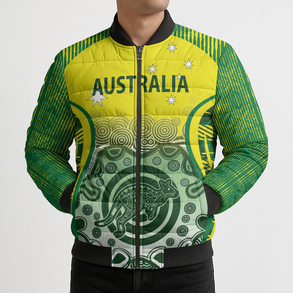 Custom Australia Cricket Bomber Puffer Jacket Aboriginal Kangaroo Southern Cross