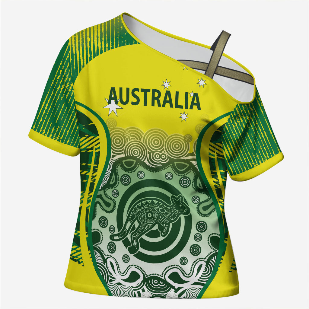 Custom Australia Cricket Cross Shoulder Shirt Aboriginal Kangaroo Southern Cross