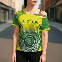 Custom Australia Cricket Cross Shoulder Shirt Aboriginal Kangaroo Southern Cross