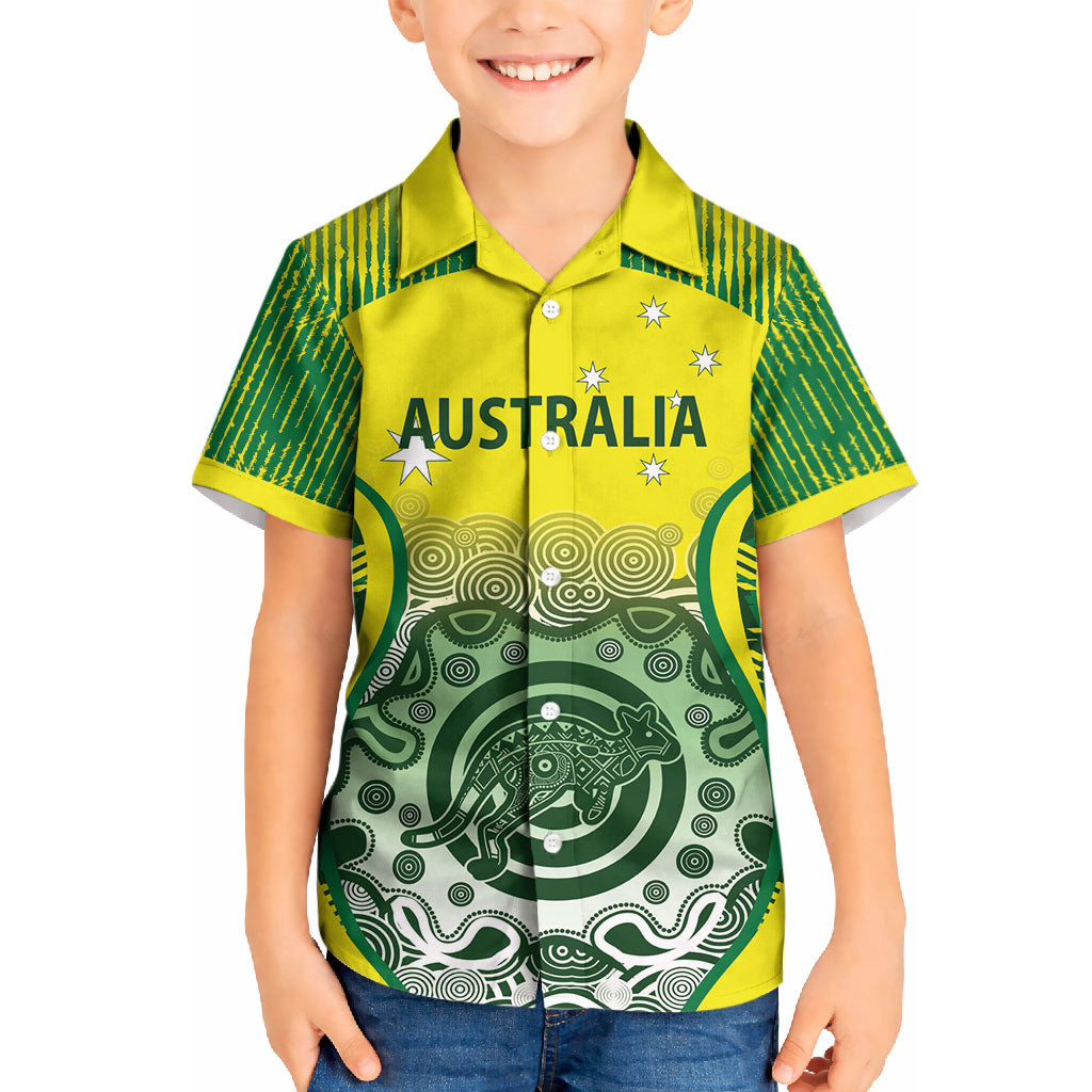 Custom Australia Cricket Kid Hawaiian Shirt Aboriginal Kangaroo Southern Cross