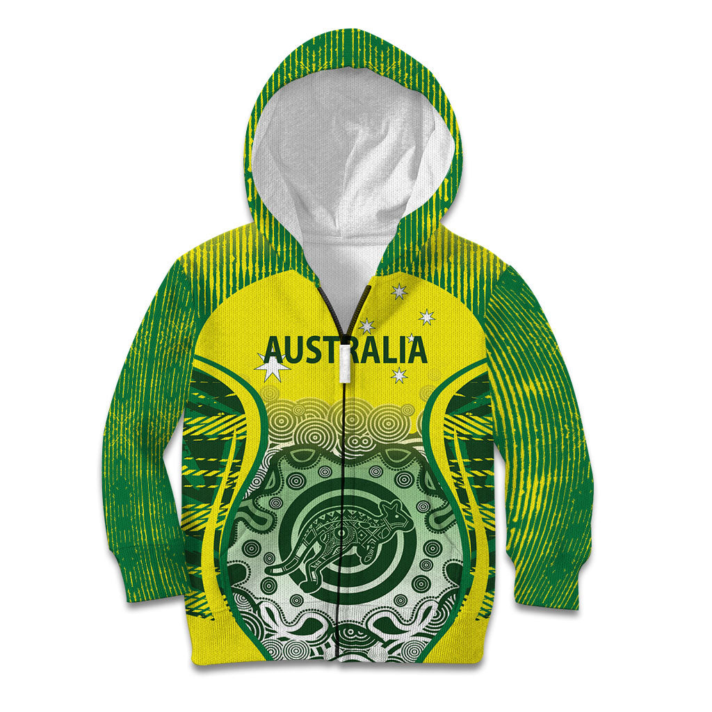 Custom Australia Cricket Kid Hoodie Aboriginal Kangaroo Southern Cross