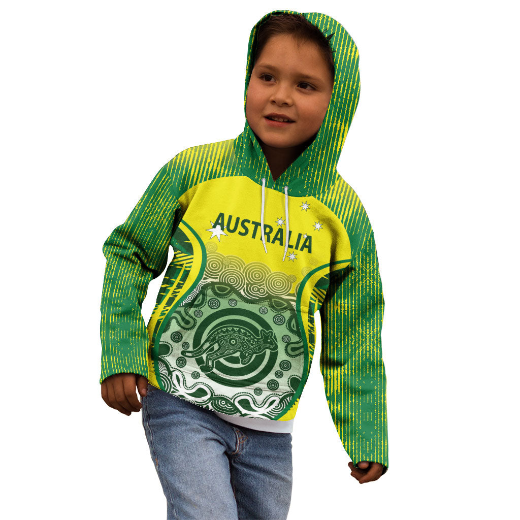Custom Australia Cricket Kid Hoodie Aboriginal Kangaroo Southern Cross