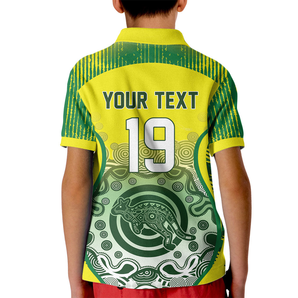 Custom Australia Cricket Kid Polo Shirt Aboriginal Kangaroo Southern Cross