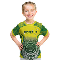 Custom Australia Cricket Kid T Shirt Aboriginal Kangaroo Southern Cross