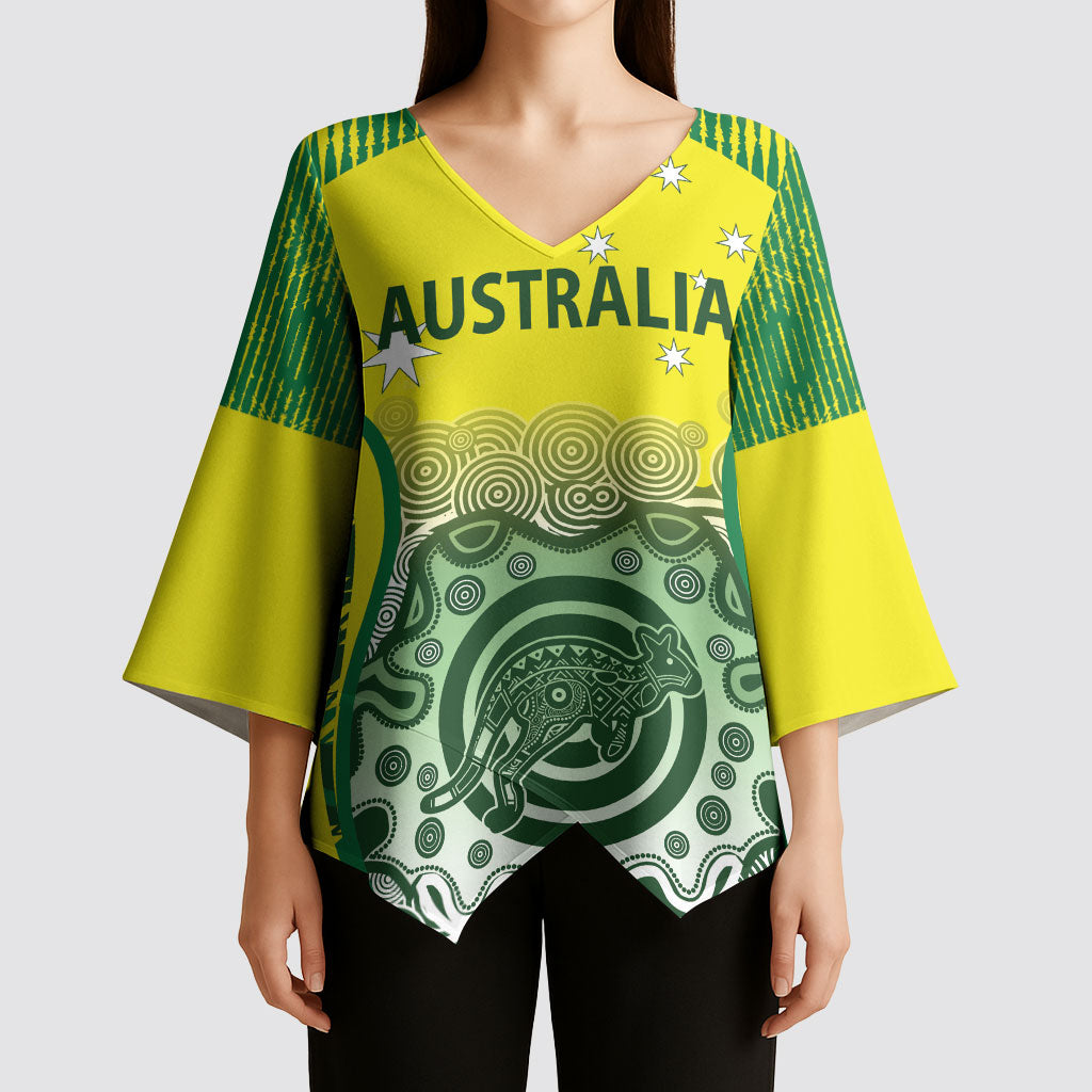 Custom Australia Cricket Kimono Sleeve Blouse Aboriginal Kangaroo Southern Cross