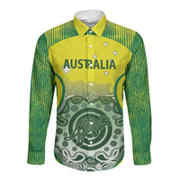 Custom Australia Cricket Long Sleeve Button Shirt Aboriginal Kangaroo Southern Cross