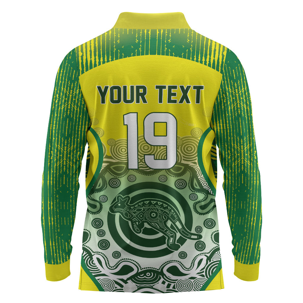 Custom Australia Cricket Long Sleeve Polo Shirt Aboriginal Kangaroo Southern Cross