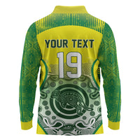 Custom Australia Cricket Long Sleeve Polo Shirt Aboriginal Kangaroo Southern Cross