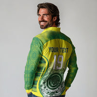 Custom Australia Cricket Long Sleeve Polo Shirt Aboriginal Kangaroo Southern Cross