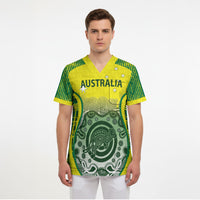 Custom Australia Cricket Scrub Top Aboriginal Kangaroo Southern Cross