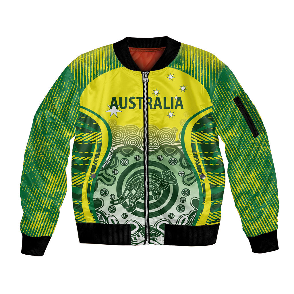 Custom Australia Cricket Sleeve Zip Bomber Jacket Aboriginal Kangaroo Southern Cross