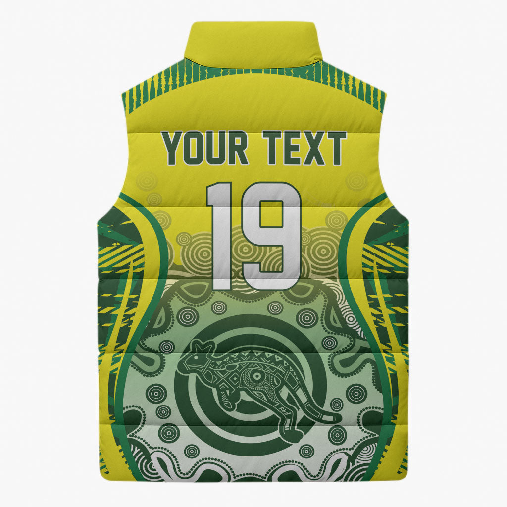 Custom Australia Cricket Sleeveless Puffer Jacket Aboriginal Kangaroo Southern Cross