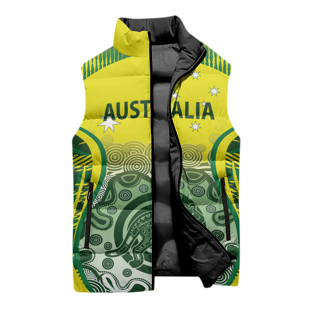 Custom Australia Cricket Sleeveless Puffer Jacket Aboriginal Kangaroo Southern Cross