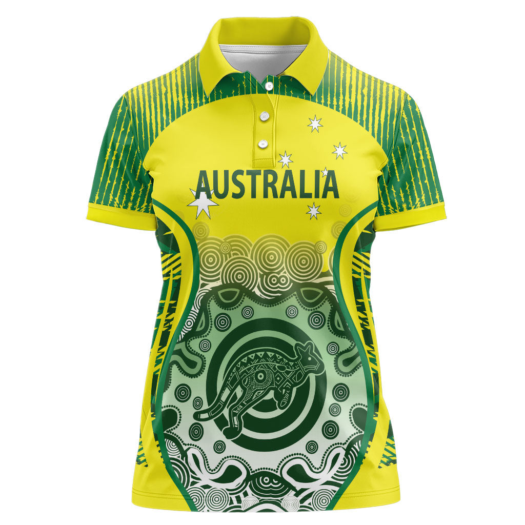 Custom Australia Cricket Women Polo Shirt Aboriginal Kangaroo Southern Cross