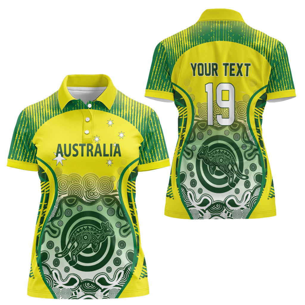 Custom Australia Cricket Women Polo Shirt Aboriginal Kangaroo Southern Cross