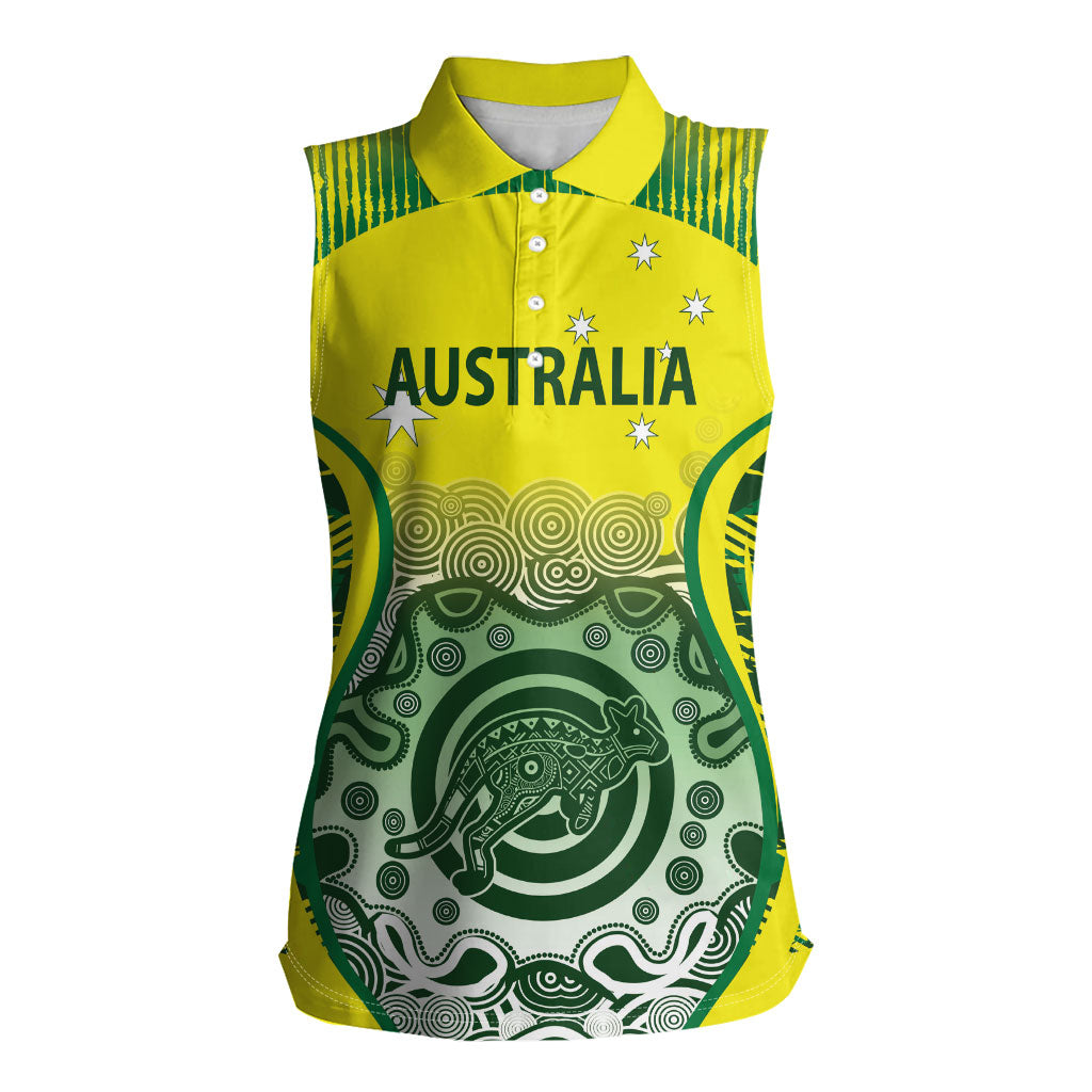Custom Australia Cricket Women Sleeveless Polo Shirt Aboriginal Kangaroo Southern Cross