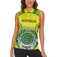 Custom Australia Cricket Women Sleeveless Polo Shirt Aboriginal Kangaroo Southern Cross