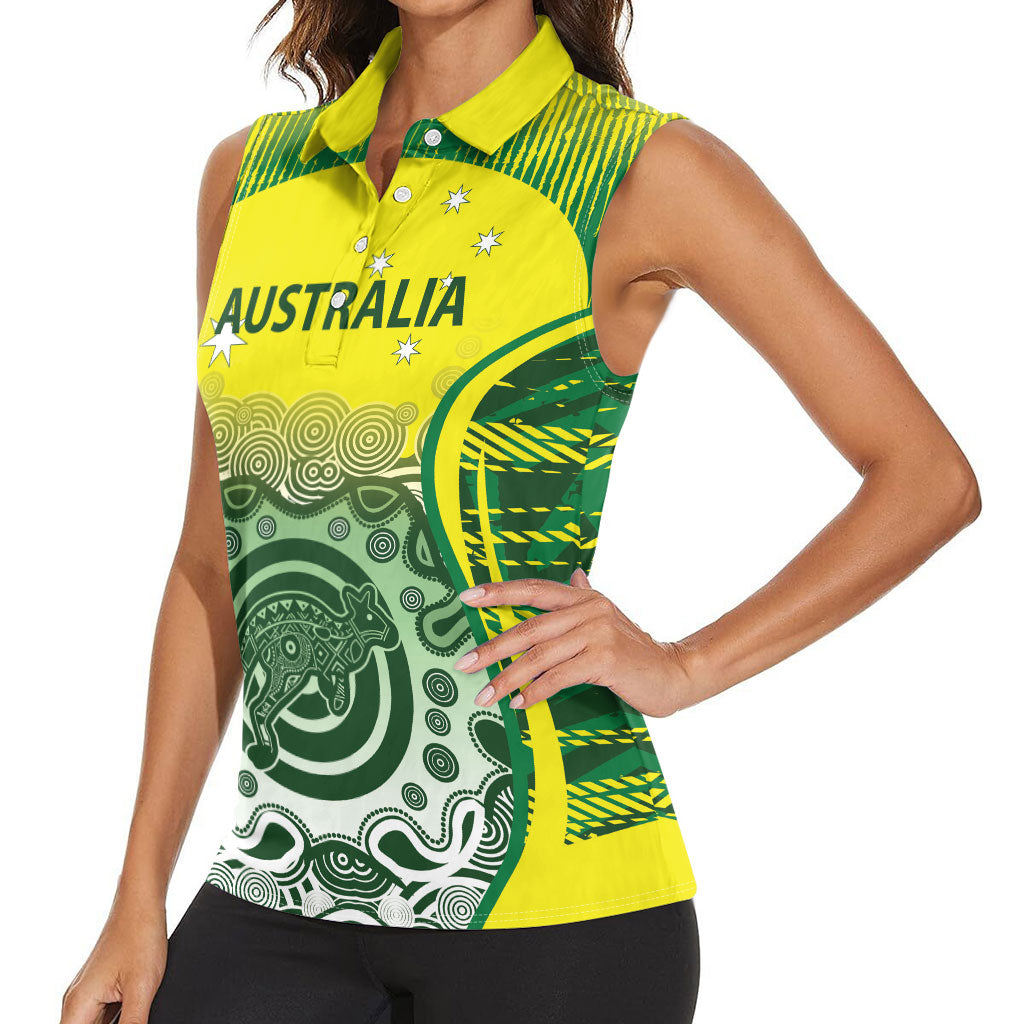 Custom Australia Cricket Women Sleeveless Polo Shirt Aboriginal Kangaroo Southern Cross