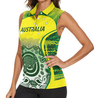 Custom Australia Cricket Women Sleeveless Polo Shirt Aboriginal Kangaroo Southern Cross