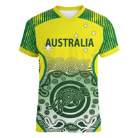 Custom Australia Cricket Women V-Neck T-Shirt Aboriginal Kangaroo Southern Cross