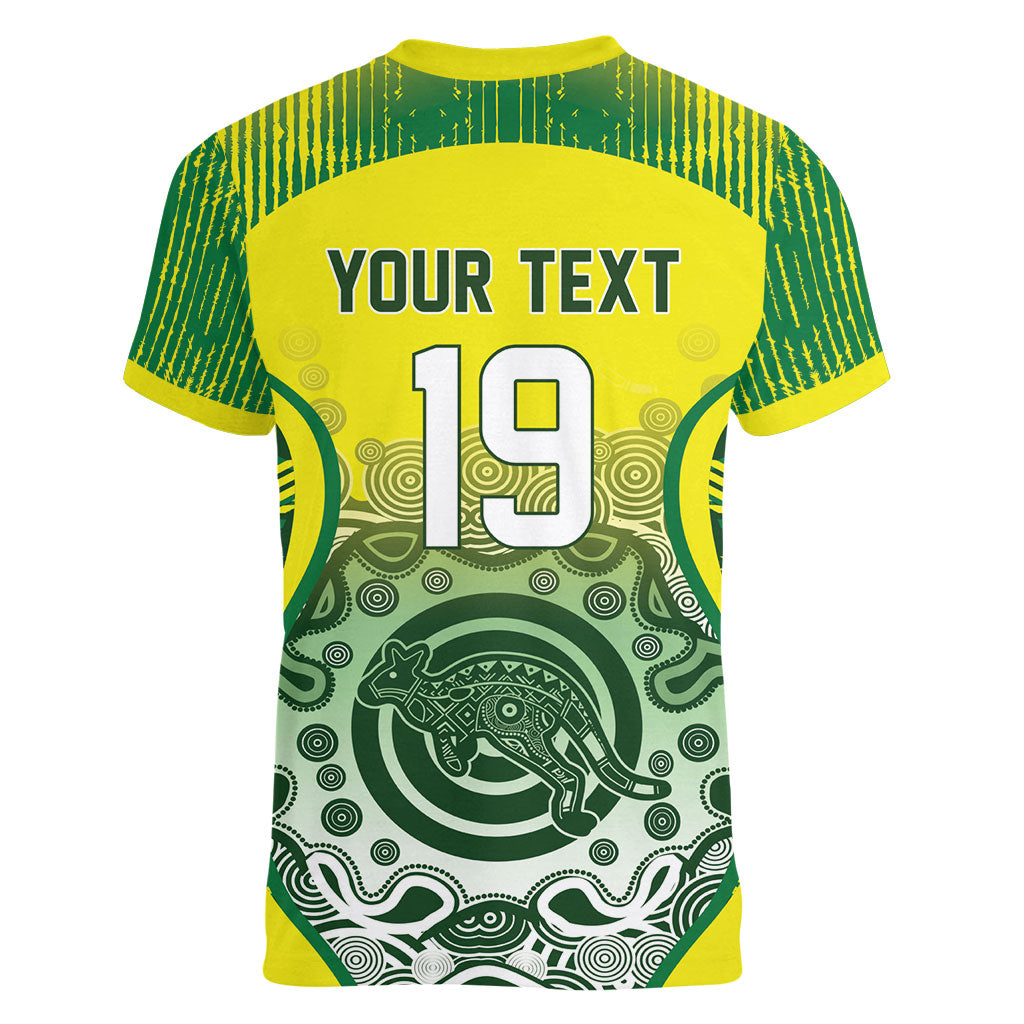 Custom Australia Cricket Women V-Neck T-Shirt Aboriginal Kangaroo Southern Cross
