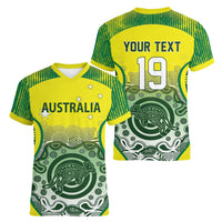 Custom Australia Cricket Women V-Neck T-Shirt Aboriginal Kangaroo Southern Cross