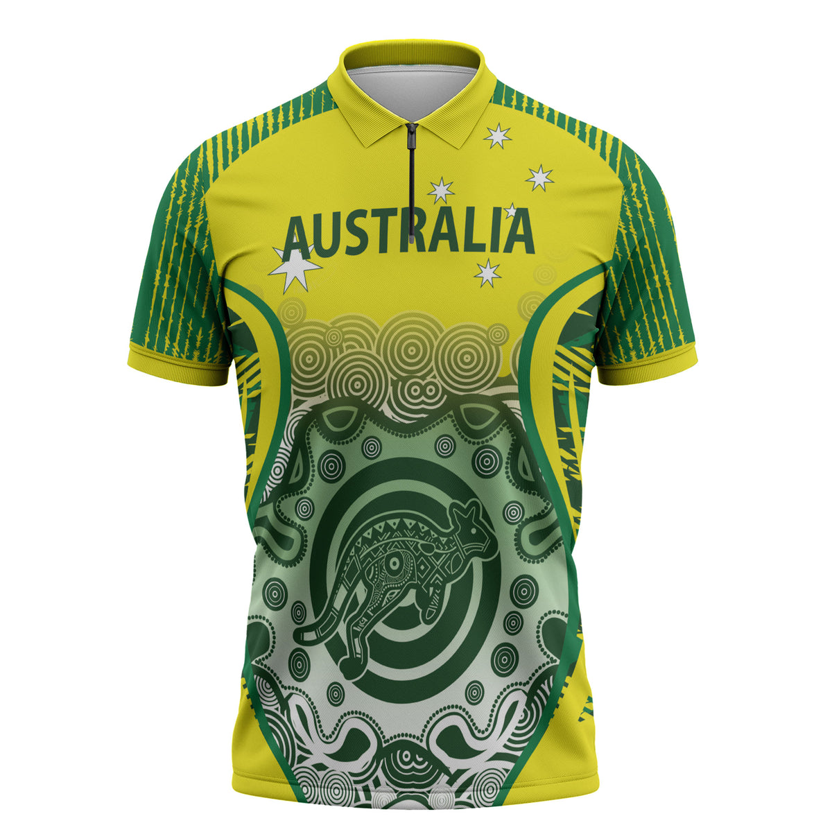 Custom Australia Cricket Zipper Polo Shirt Aboriginal Kangaroo Southern Cross