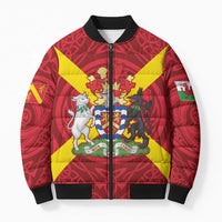 Personalized Anglesey Ynys Mon Bomber Puffer Jacket Map and Emblem Celtic Style - Wonder Print Shop