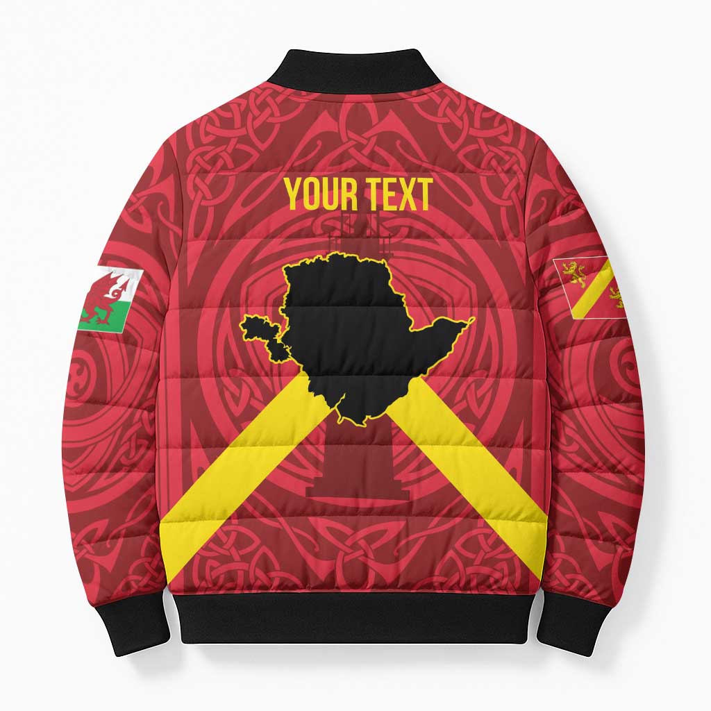 Personalized Anglesey Ynys Mon Bomber Puffer Jacket Map and Emblem Celtic Style - Wonder Print Shop