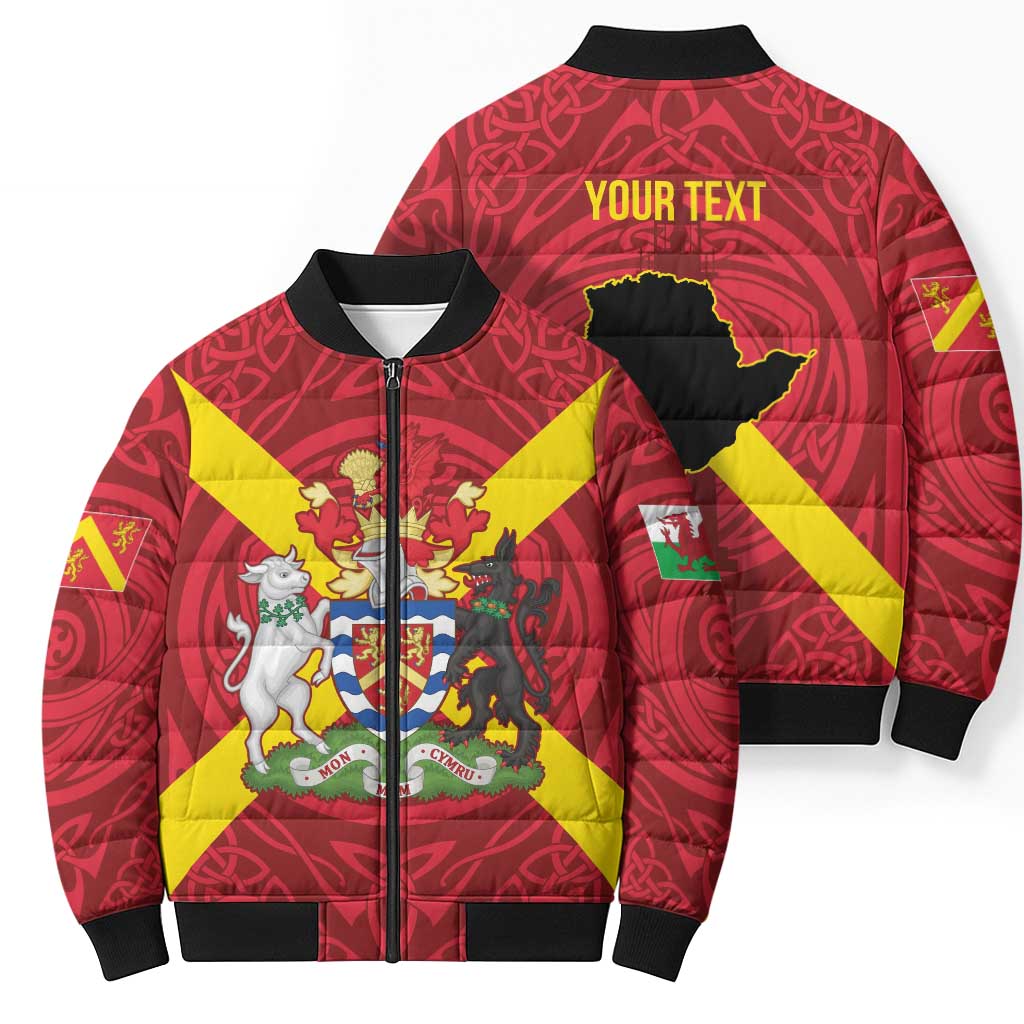 Personalized Anglesey Ynys Mon Bomber Puffer Jacket Map and Emblem Celtic Style - Wonder Print Shop