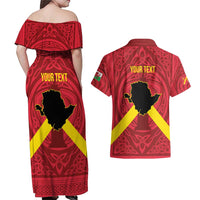 Personalized Anglesey Ynys Mon Couples Matching Off Shoulder Maxi Dress and Hawaiian Shirt Map and Emblem Celtic Style - Wonder Print Shop