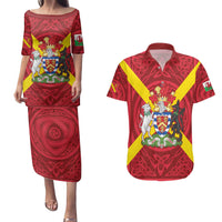 Personalized Anglesey Ynys Mon Couples Matching Puletasi and Hawaiian Shirt Map and Emblem Celtic Style - Wonder Print Shop