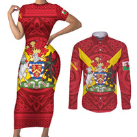 Personalized Anglesey Ynys Mon Couples Matching Short Sleeve Bodycon Dress and Long Sleeve Button Shirt Map and Emblem Celtic Style - Wonder Print Shop