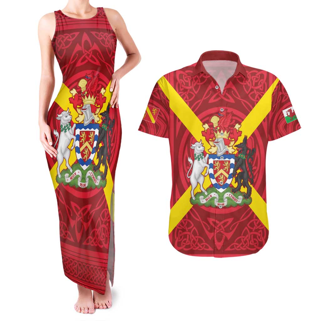 Personalized Anglesey Ynys Mon Couples Matching Tank Maxi Dress and Hawaiian Shirt Map and Emblem Celtic Style - Wonder Print Shop
