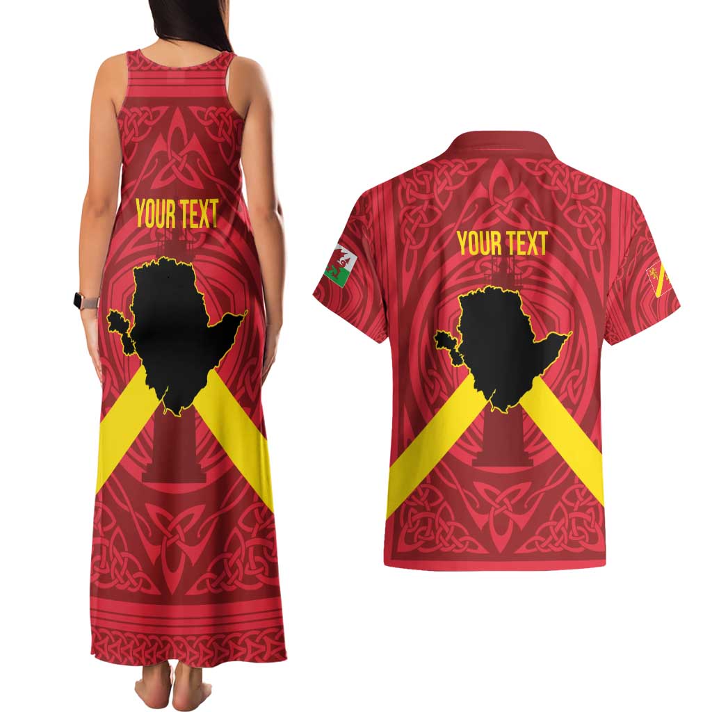 Personalized Anglesey Ynys Mon Couples Matching Tank Maxi Dress and Hawaiian Shirt Map and Emblem Celtic Style - Wonder Print Shop