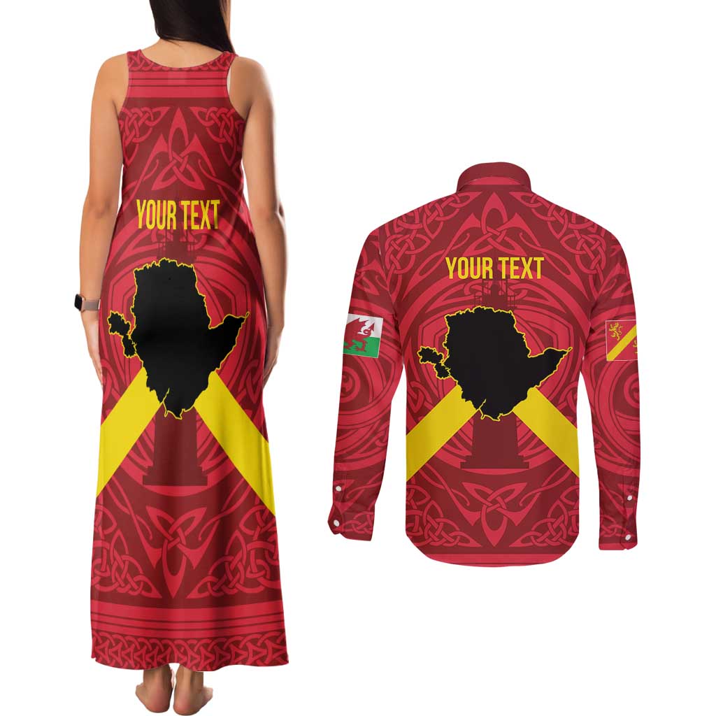 Personalized Anglesey Ynys Mon Couples Matching Tank Maxi Dress and Long Sleeve Button Shirt Map and Emblem Celtic Style - Wonder Print Shop