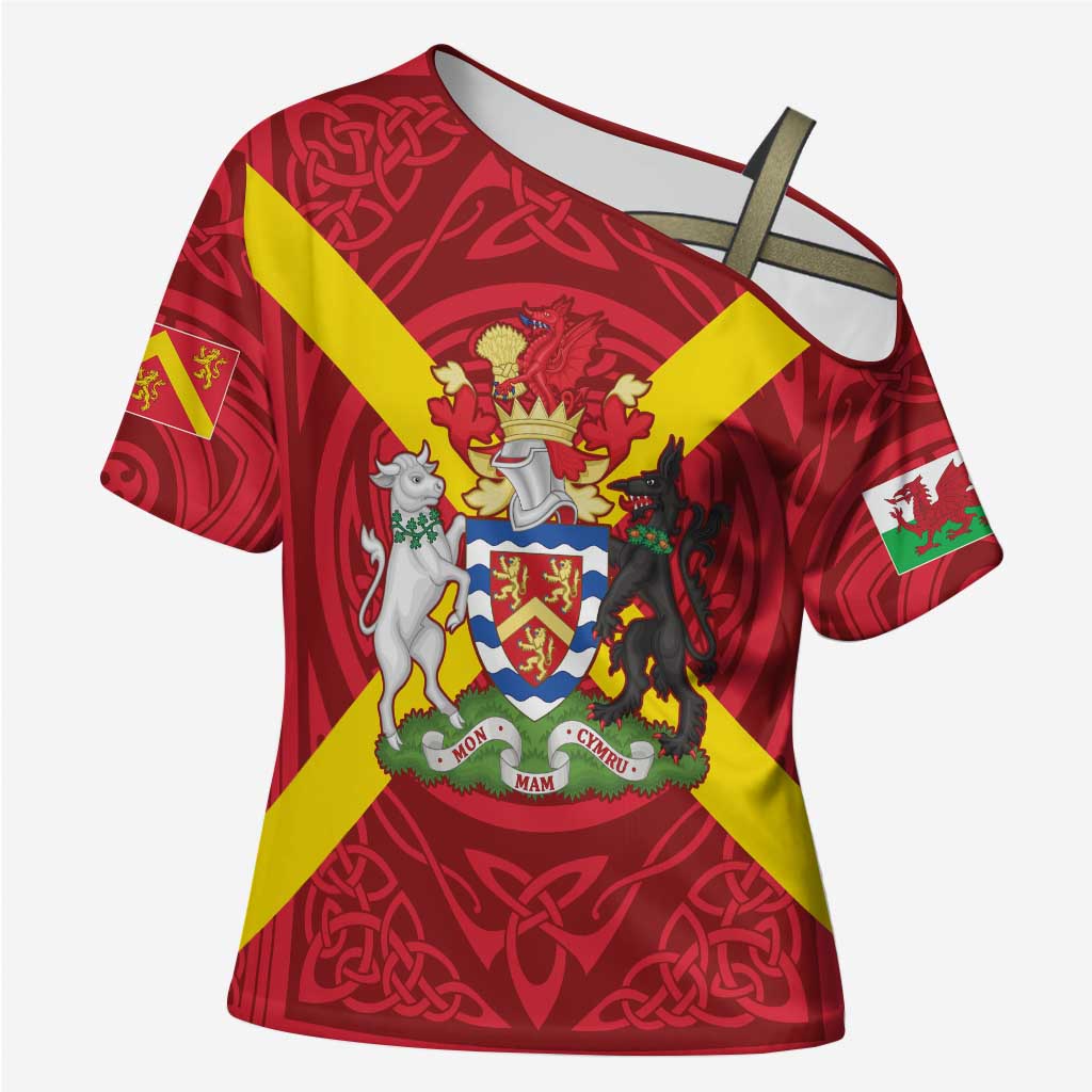 Personalized Anglesey Ynys Mon Cross Shoulder Shirt Map and Emblem Celtic Style - Wonder Print Shop