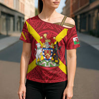 Personalized Anglesey Ynys Mon Cross Shoulder Shirt Map and Emblem Celtic Style - Wonder Print Shop