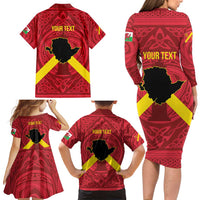 Personalized Anglesey Ynys Mon Family Matching Long Sleeve Bodycon Dress and Hawaiian Shirt Map and Emblem Celtic Style - Wonder Print Shop
