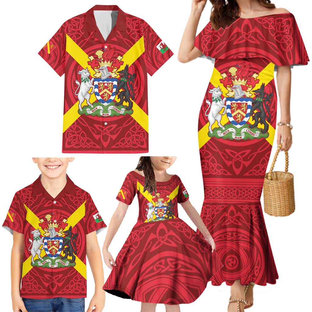 Personalized Anglesey Ynys Mon Family Matching Mermaid Dress and Hawaiian Shirt Map and Emblem Celtic Style - Wonder Print Shop
