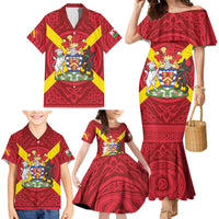Personalized Anglesey Ynys Mon Family Matching Mermaid Dress and Hawaiian Shirt Map and Emblem Celtic Style - Wonder Print Shop
