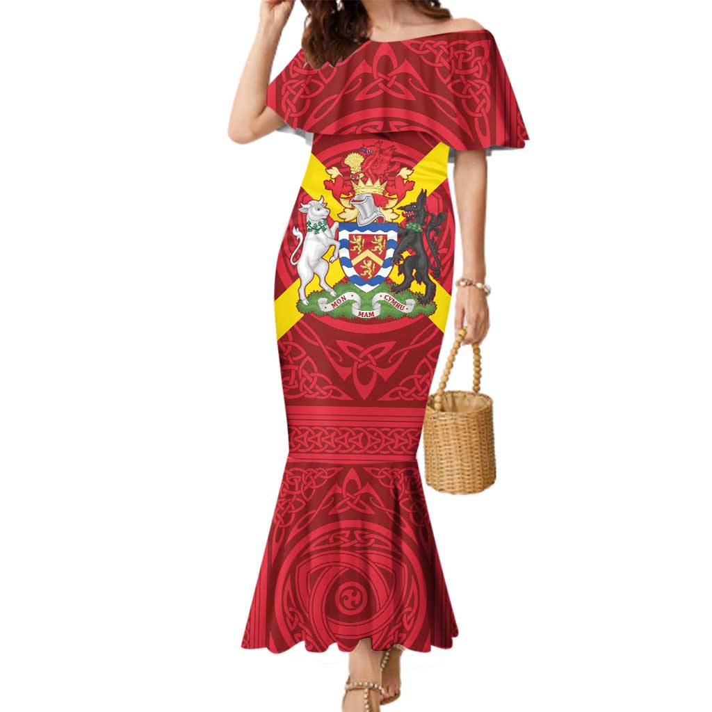 Personalized Anglesey Ynys Mon Family Matching Mermaid Dress and Hawaiian Shirt Map and Emblem Celtic Style - Wonder Print Shop