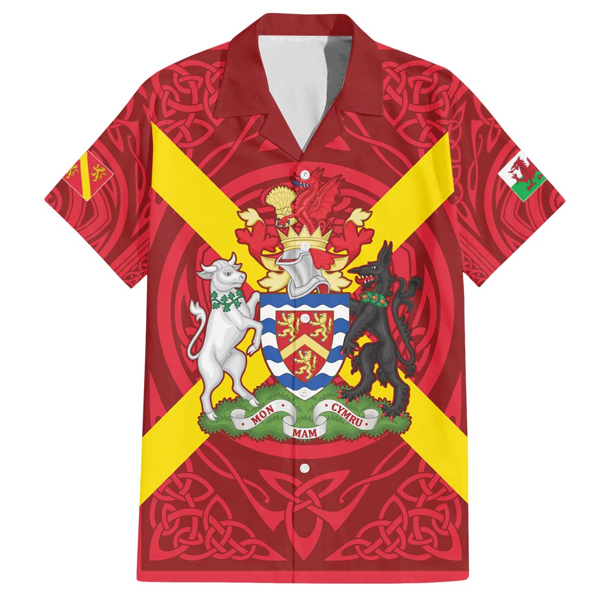 Personalized Anglesey Ynys Mon Family Matching Off The Shoulder Long Sleeve Dress and Hawaiian Shirt Map and Emblem Celtic Style - Wonder Print Shop