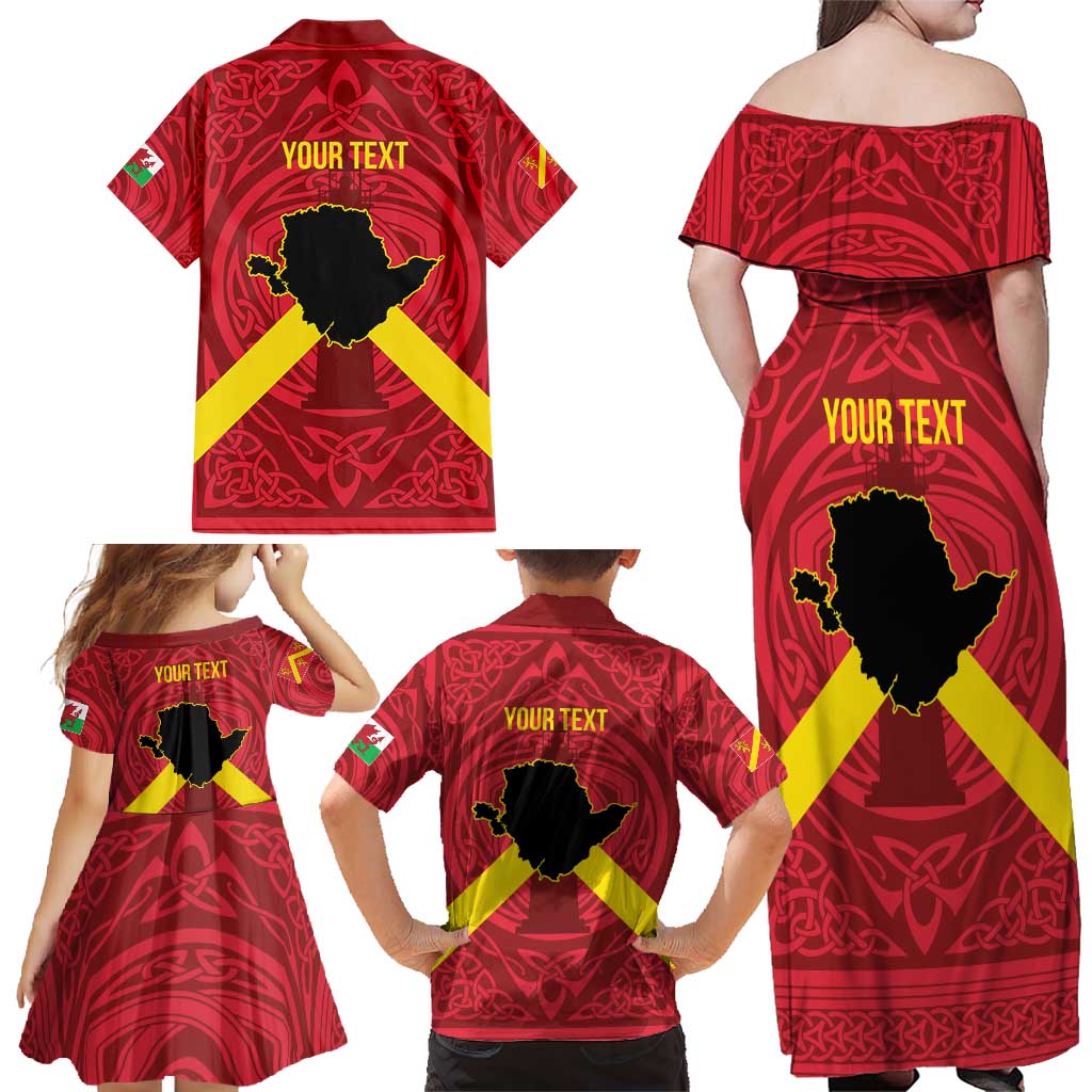 Personalized Anglesey Ynys Mon Family Matching Off Shoulder Maxi Dress and Hawaiian Shirt Map and Emblem Celtic Style - Wonder Print Shop