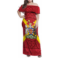 Personalized Anglesey Ynys Mon Family Matching Off Shoulder Maxi Dress and Hawaiian Shirt Map and Emblem Celtic Style - Wonder Print Shop