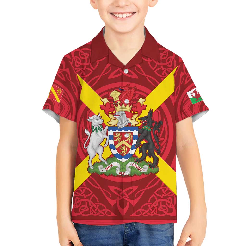 Personalized Anglesey Ynys Mon Family Matching Off Shoulder Maxi Dress and Hawaiian Shirt Map and Emblem Celtic Style - Wonder Print Shop
